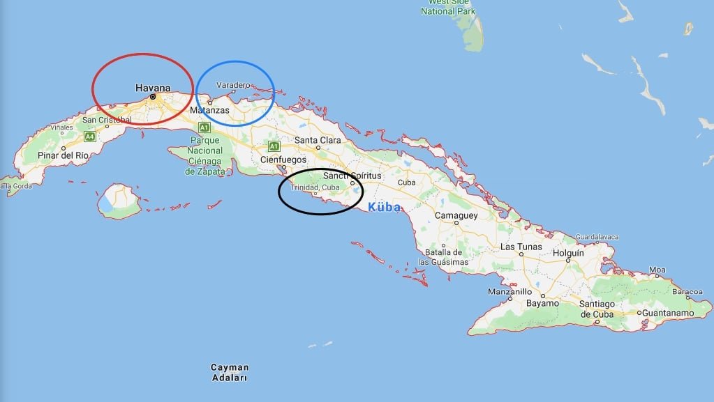 küba'da nerede kalınır harita
